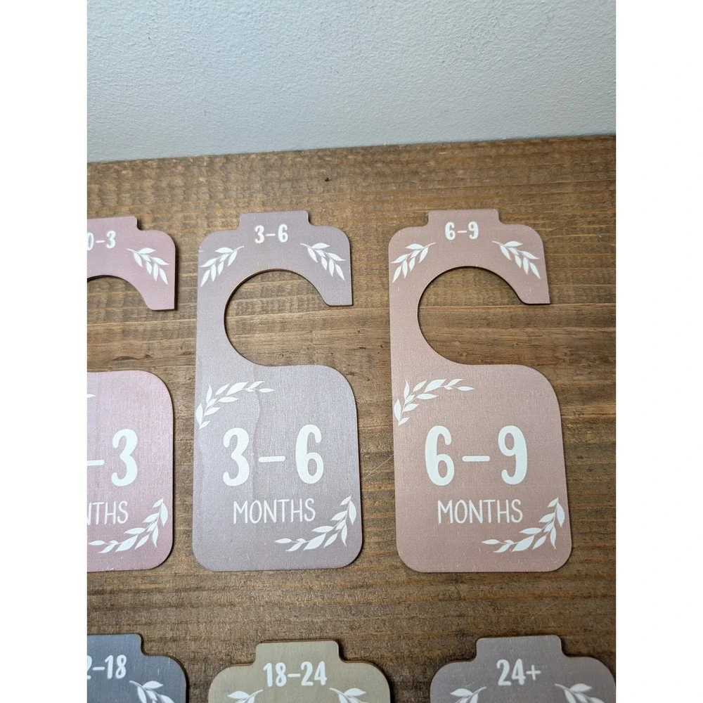Wooden Baby Closet Dividers 8pc Set Newborn to 24+ Months Earth Tones Boho Leaf